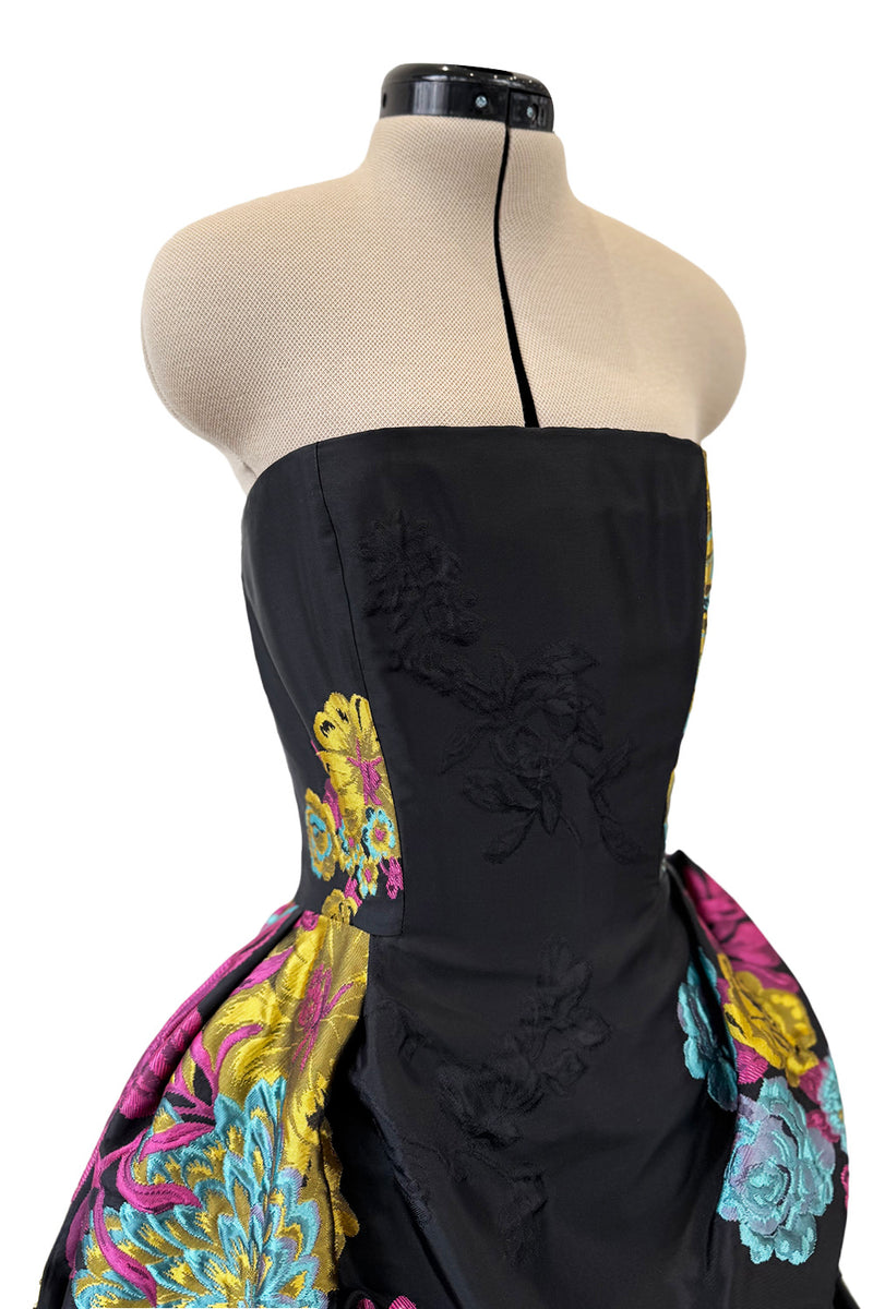 Spectacular Fall 1999 Christian Lacroix Runway Strapless Floral Silk Brocade Dress