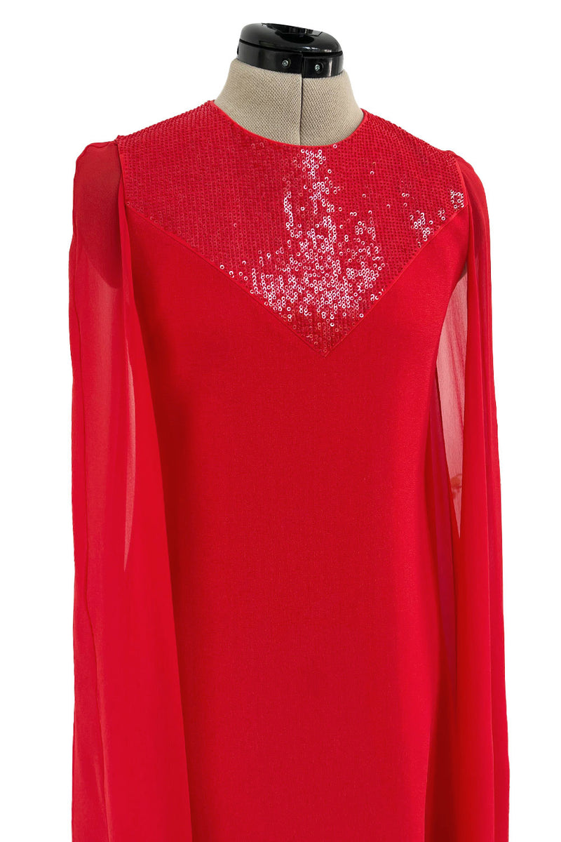 Dreamy Resort 2019 Givenchy by Clare Waight Keller Red Silk Dress w Sequins &  Floor Length Sleeves