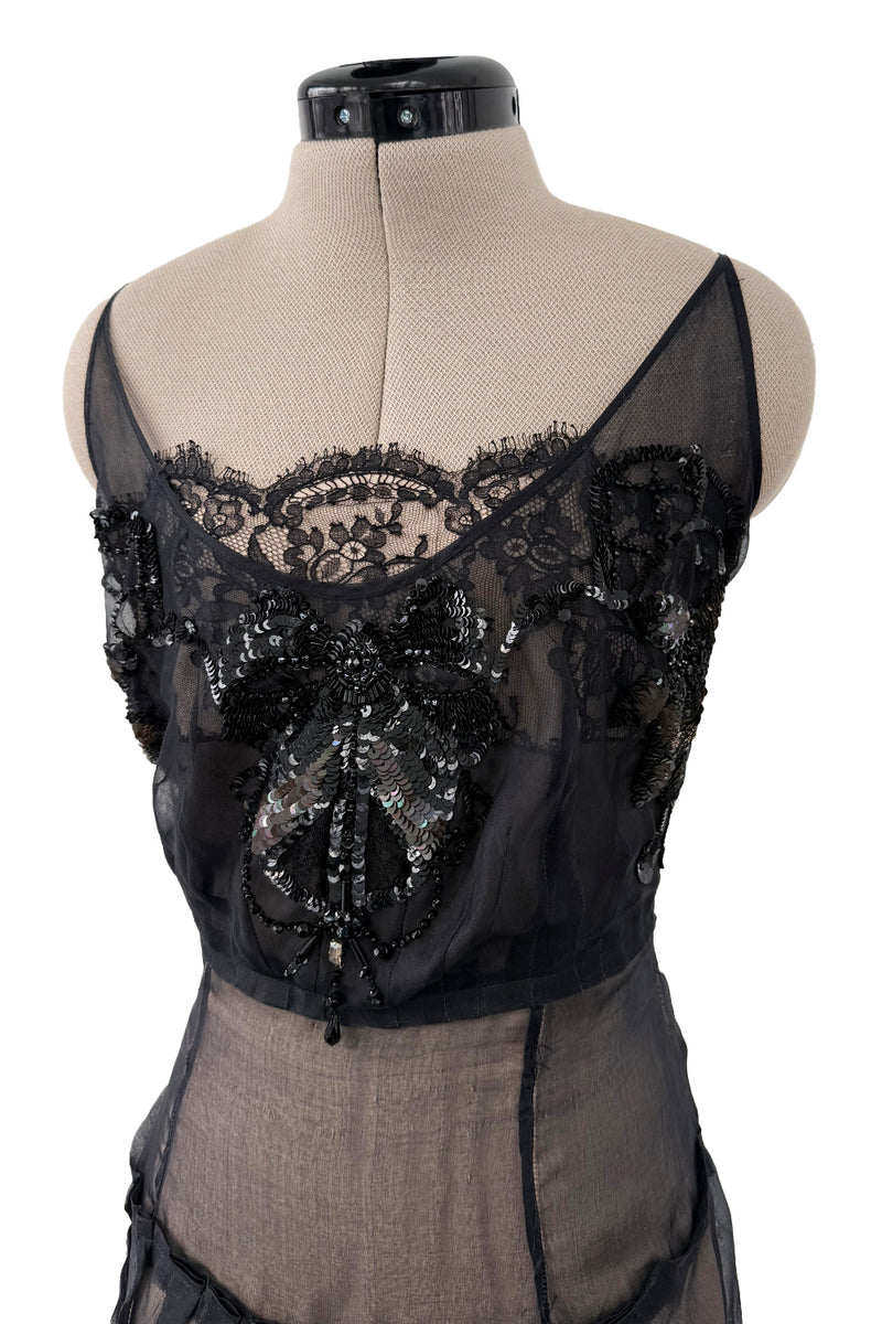 c.2006 John Galliano Black Silk Organza & Lace Dress w Elaborate Sequin Detailing