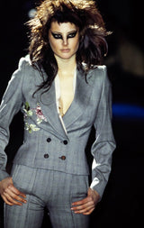 Superb Fall 1997 Alexander McQueen 'It's a Jungle Out There' Checked Embroidered Skirt & Jacket Suit Set