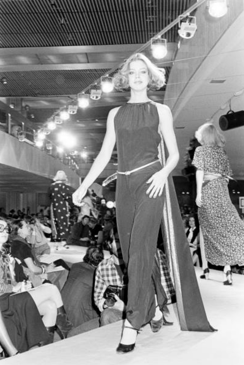 Spectacular Fall 1976 Chloe by Karl Lagerfeld Runway Documented Black Silk & Gold Lame Dress