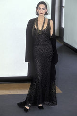 Fall 1998 Chanel by Karl Lagerfeld "Coco's Deauville" Runway Black Knit Chanel Logo Dress