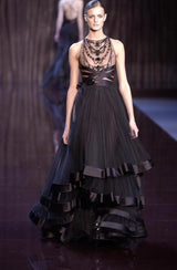 Exquisite Fall 2003 Valentino Beaded Floral Bodice Dress w Ruffled Silk Chiffon Skirting