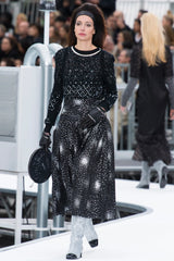 Beautiful Fall 2017 Chanel by Karl Lagerfeld Runway Look 85 Black Skirt w Silver Sequins