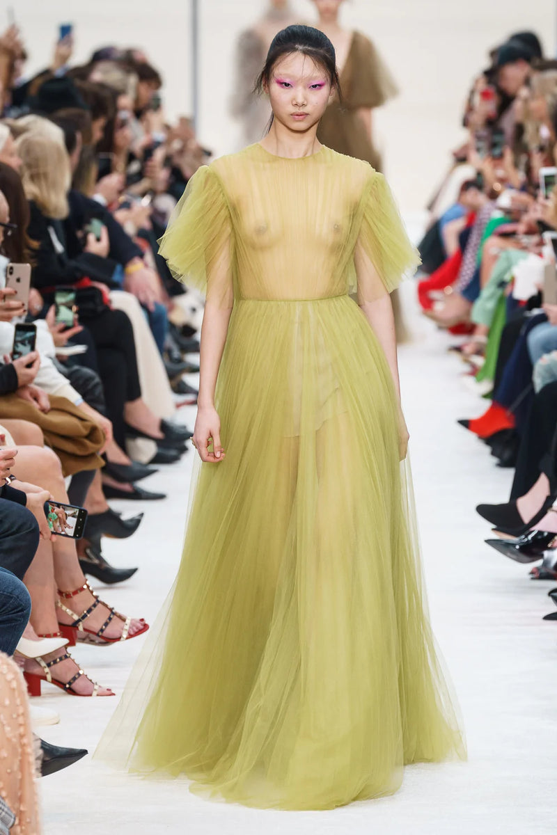 Fall 2019 Valentino by Pierpaolo Piccioli Strapless Strapless Green Dress w Floral Design