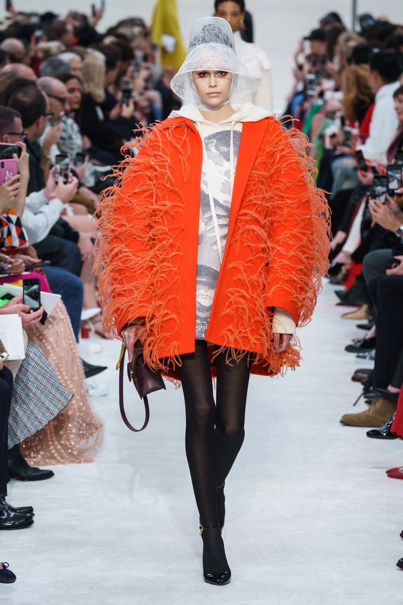 Fall 2019 Valentino by Pierpaolo Piccioli  Orange Wool & Feather Coat