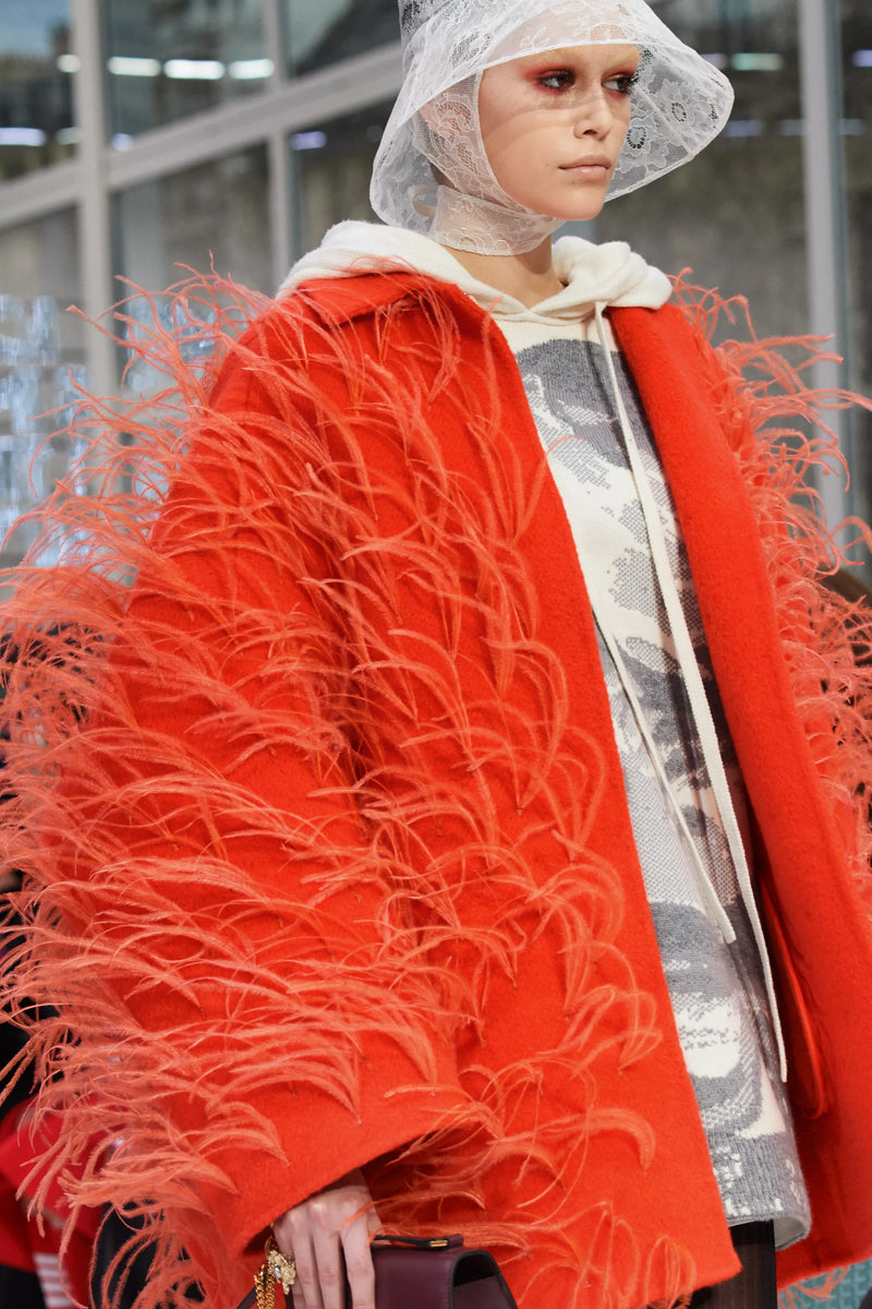 Fall 2019 Valentino by Pierpaolo Piccioli  Orange Wool & Feather Coat