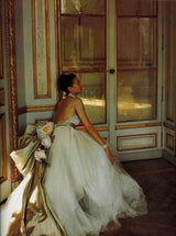 Exceptional 1999 Christian Dior 1947 Inspired Backless Net Wedding Dress w Flowers