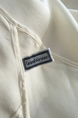 1990s Gianni Versace Ivory Bias Cut Silk Lace Slip w Embroidered Edge Cut Outs