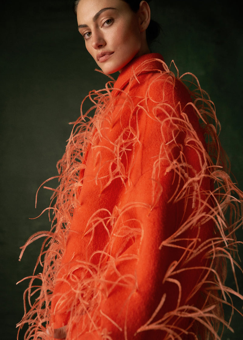 Fall 2019 Valentino by Pierpaolo Piccioli  Orange Wool & Feather Coat