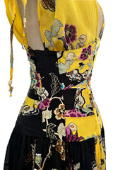 Incredible Spring 2003 Roberto Cavalli Light as Air Printed Silk & Silk Chiffon Maxi Skirt, Top & Corset Set