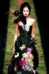 Spectacular Fall 1999 Christian Lacroix Runway Strapless Floral Silk Brocade Dress