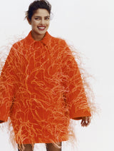 Fall 2019 Valentino by Pierpaolo Piccioli  Orange Wool & Feather Coat