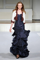 Resort 2011 Oscar de la Renta Runway Deep Blue Strapless Silk Dress w Elaborate Ruffled Skirt