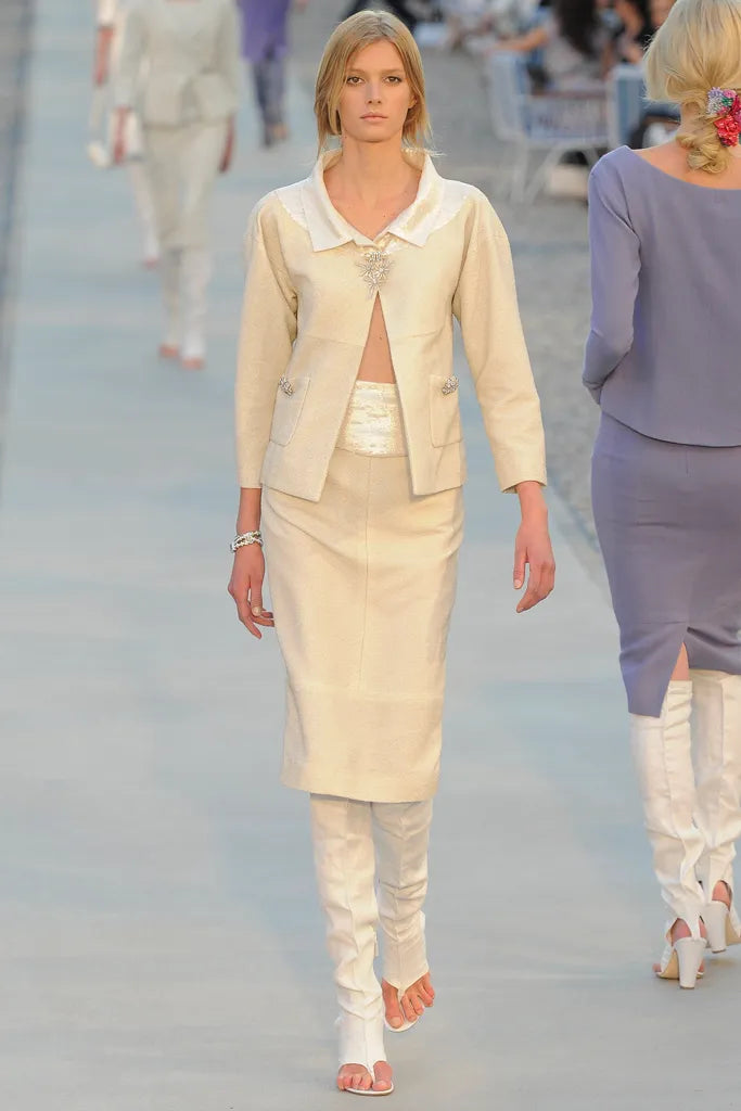 Beautiful Cruise 2012 Chanel by Karl Lagerfeld Runway Look 8 Ivory Suit w Sequins