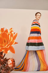 Resort 2019 Carolina Herrera by Wes Gordon Look 7 One Shoulder Rainbow Stripe Silk Chiffon Dress