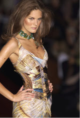 Amazing Spring 2003 Roberto Cavalli Printed Silk Lace Up Corset with Metal Stays & Hook Front