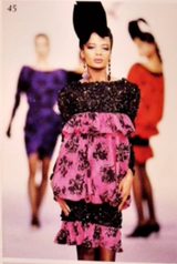 Dramatic Fall 1987 Yves Saint Laurent Runway Pink & Floral Silk Dress w Lace & Sequin Detail