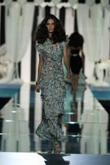 Spring 2006 Roberto Cavalli Runway Look 36 Silk Chiffon Floral Print Dress w Daring Plunges