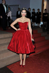 Phenomenal 2012 Dolce & Gabbana Strapless Deep Red Velvet Puff Skirt Dress