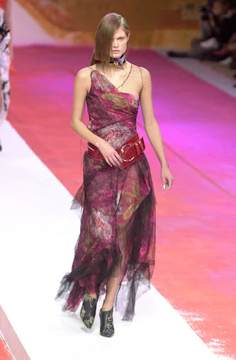 Spring 2001 Christian Lacroix Lace, Silk Chiffon & Net Floral Dress