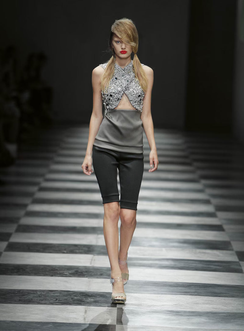 Spring 2010 Prada by Miuccia Runway Look 13 Criss Cross Top w Extensive Crsytal Detailing