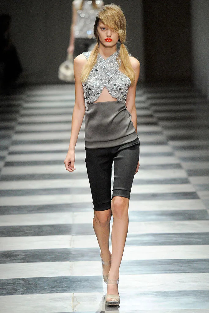 Spring 2010 Prada by Miuccia Runway Look 13 Criss Cross Top w Extensive Crsytal Detailing