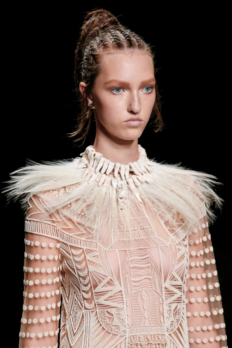 Spring 2016 Valentino by Maria Grazia Chiuri and Pierpaolo Piccioli Ivory Beaded Nude Silk Chiffon Dress