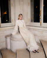 Extraordinary Spring 2020 Valentino by Pierpaolo Piccioli Ivory Silk Beaded Feather Dress