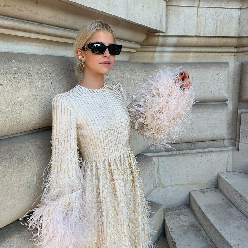 Extraordinary Spring 2020 Valentino by Pierpaolo Piccioli Ivory Silk Beaded Feather Dress