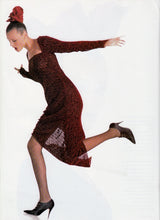 Fall 1994 Karl Lagerfeld Runway Deep Red Cut Velvet Bias Cut Dress w Angled Hem