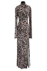 Recent Roberto Cavalli Stretch Jersey Leopard Dress w High Side Slit & Open Back