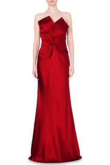 Gorgeous 2015 Alexander McQueen by Sarah Burton Strapless Red Silk Bow Dress