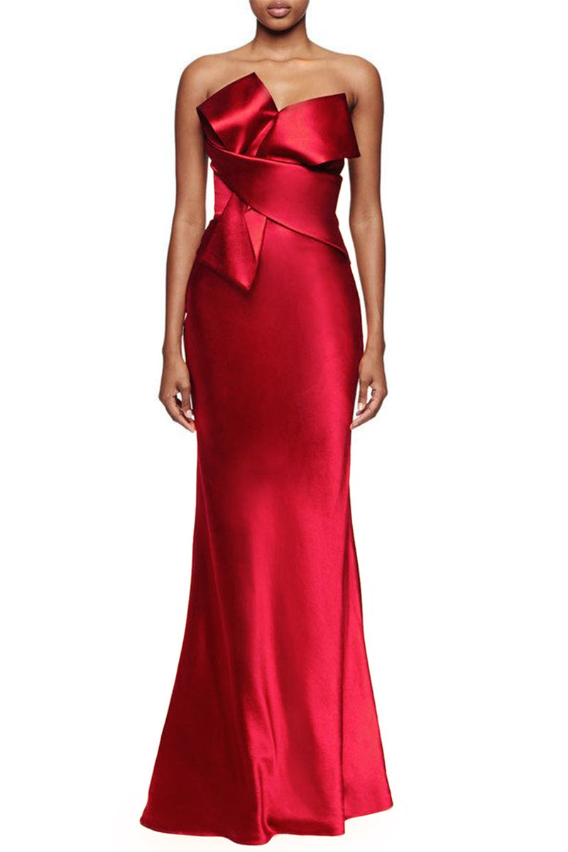 Gorgeous 2015 Alexander McQueen by Sarah Burton Strapless Red Silk Bow Dress