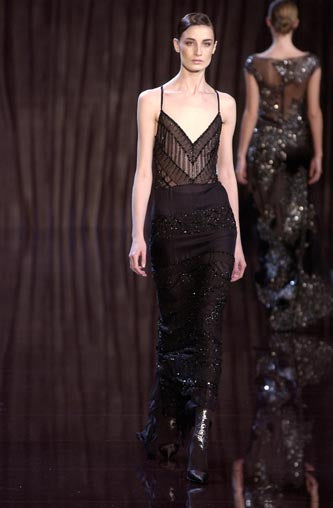 Gorgeous Fall 2003 Valentino Densely Beaded Bias Cut Black Silk Chiffon Dress