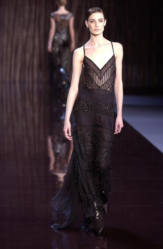 Gorgeous Fall 2003 Valentino Densely Beaded Bias Cut Black Silk Chiffon Dress