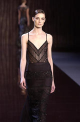 Gorgeous Fall 2003 Valentino Densely Beaded Bias Cut Black Silk Chiffon Dress