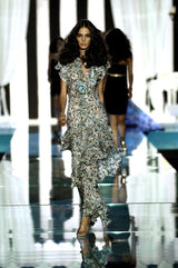 Spring 2006 Roberto Cavalli Runway Look 36 Silk Chiffon Floral Print Dress w Daring Plunges