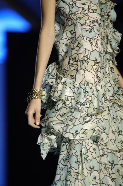 Spring 2006 Roberto Cavalli Runway Look 36 Silk Chiffon Floral Print Dress w Daring Plunges