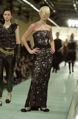 Outstanding Fall 2001 Chanel by Karl Lagerfeld Runway Strapless Sequin & Lace Panel Dress