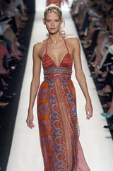 Dreamiest Spring 2005 Oscar de la Renta Runway Print Silk Chiffon Caftan Dress W Beaded Detailing