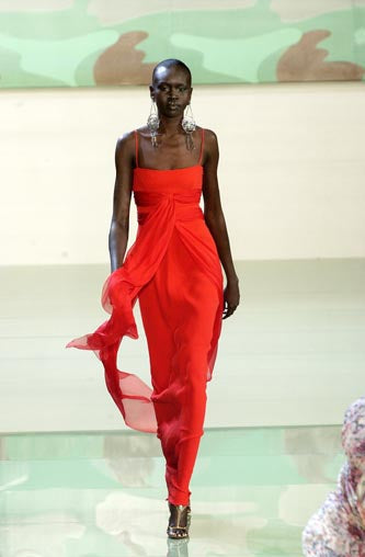 Gorgeous Spring 2003 Valentino Look 64 Red Silk Dress w Silk Chiffon Ties