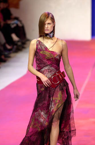 Spring 2001 Christian Lacroix Lace, Silk Chiffon & Net Floral Dress