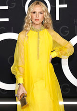 Prettiest Pre-Fall 2020 Gucci by Alessandro Michele Yellow Silk Dress Caftan w Jewel Collar & Front