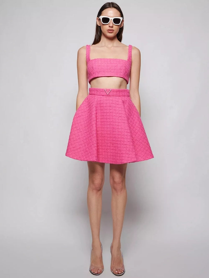 Recent Valentino by Pierpaolo Piccioli Pink Minimal Halter & Flared Mini Skirt Set