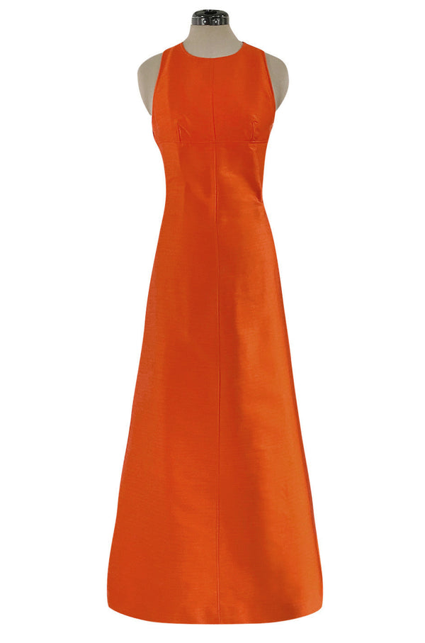 Incredible Spring 1970 Andre Courreges Cross Strap Backless Bright Sculpted Orange Dress