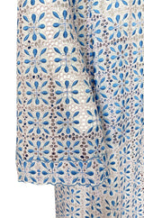 Spring 2014 Luisa Beccaria Palest Blue Open Cut Work Embroidered Caftan Dress w Wide Sleeves