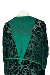 Rare 1977 Thea Porter Couture Green Fused Velvet Open Front Abaya Caftan