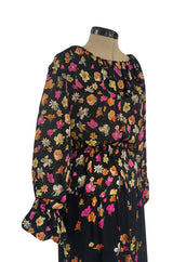 Early 1970s Christian Dior by Marc Bohan Demi-Couture Floral Silk Skirt & Top Dress Set