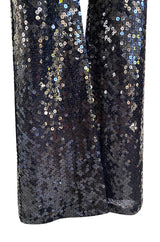 1980s OMO Norma Kamali Black Sequin Stretch Jumpsuit w Blue Sequin Pattern at the Back